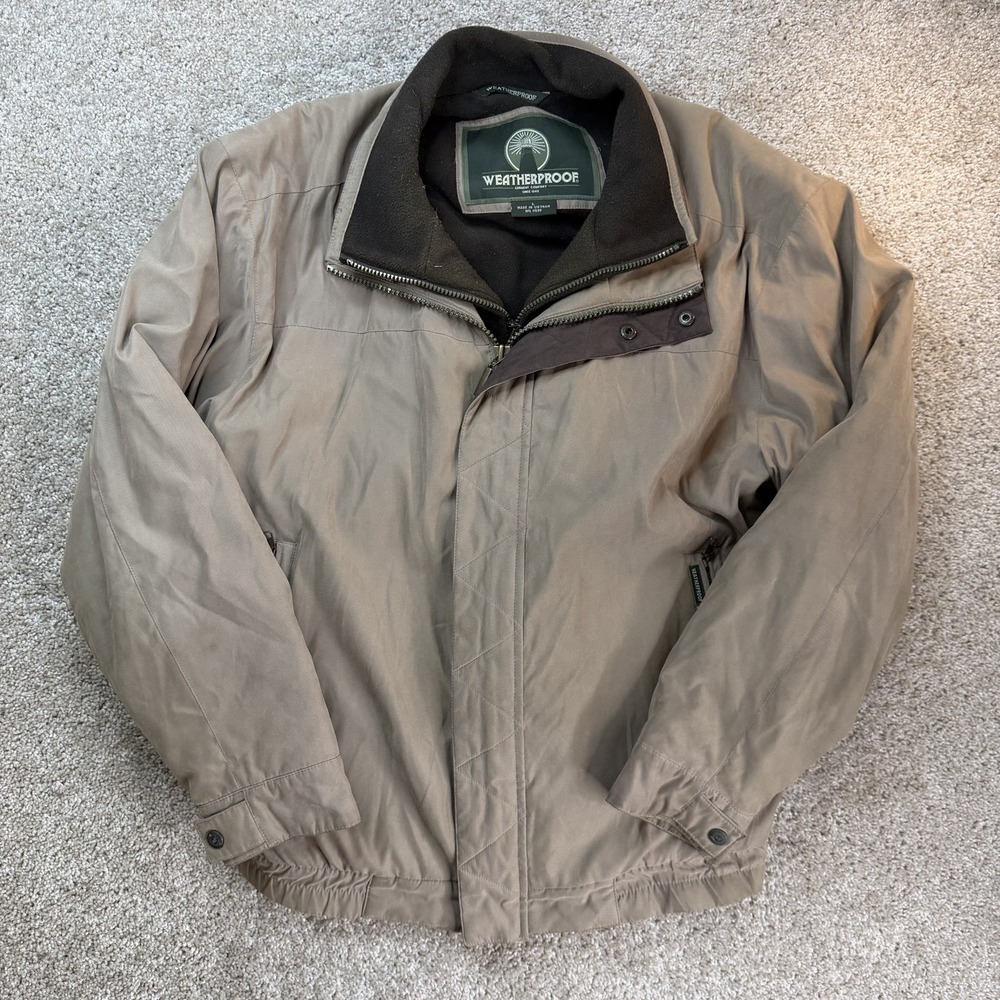 Weatherproof Jacket Mens L Beige Microfiber Bomber Full Zip Pockets Insulated